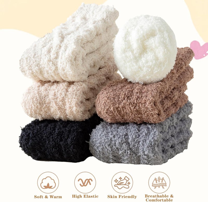Premillow Fuzzy Socks for Women, Womens Winter Fluffy Socks 5 Pairs Ultra Soft Warm Fabric Sleeping Slipper Sock for Women - Image 3